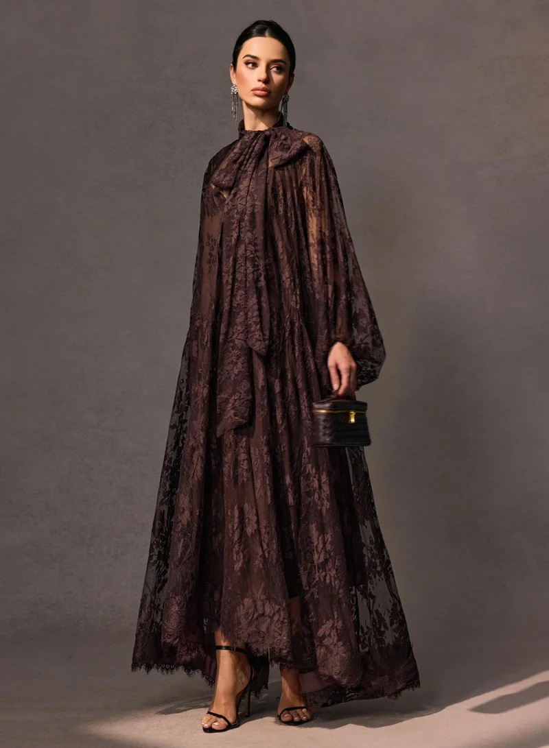 سنفير فستان ماكسي شفاف دانتيل زهري كاثرين